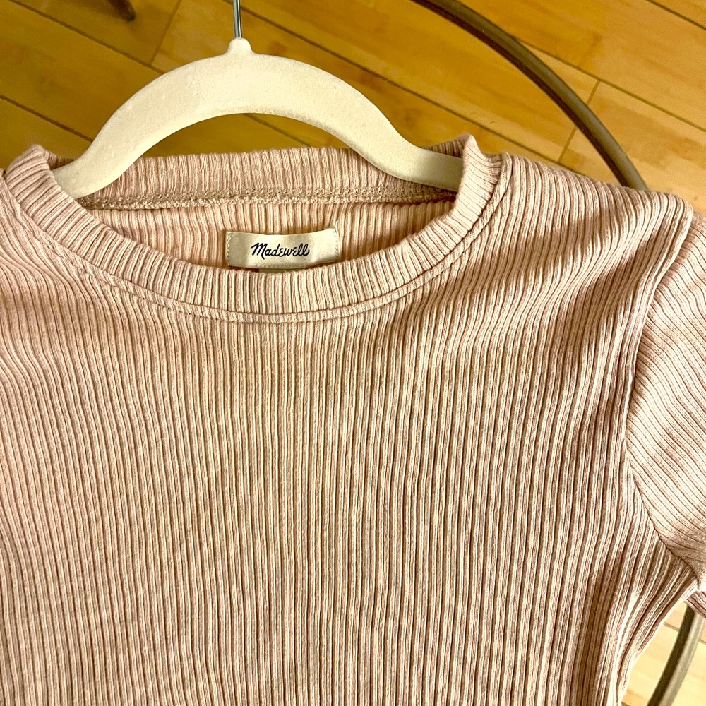 Madewell ribbed Lettuce Edge Pink Cropped Tee